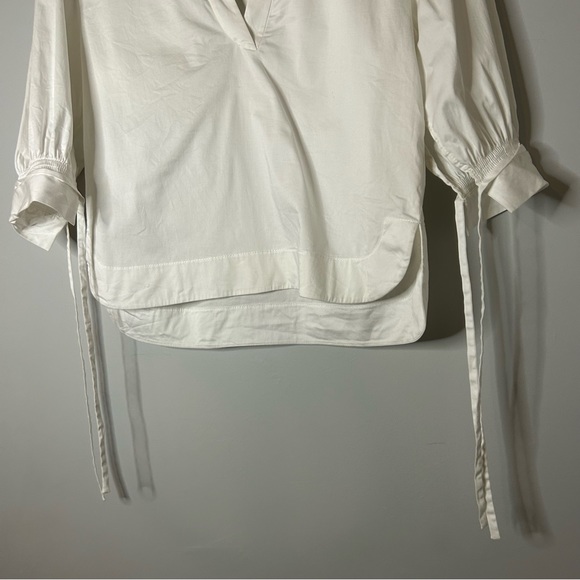 Rebecca Taylor White Short Sleeve V-Neck Twill Blouse - Picture 11 of 12